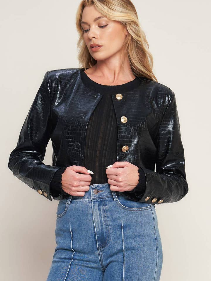 A textured faux leather bolero jacket - IJ10135 for wholesale by FLYING TOMATO