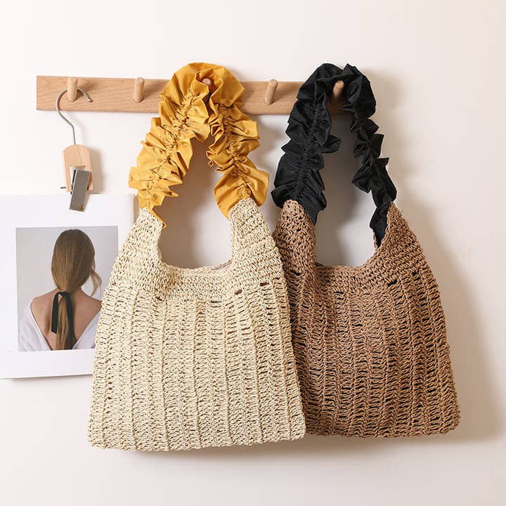 Fungus lace straw bag seaside holiday beach bag for wholesale by Little Trendy