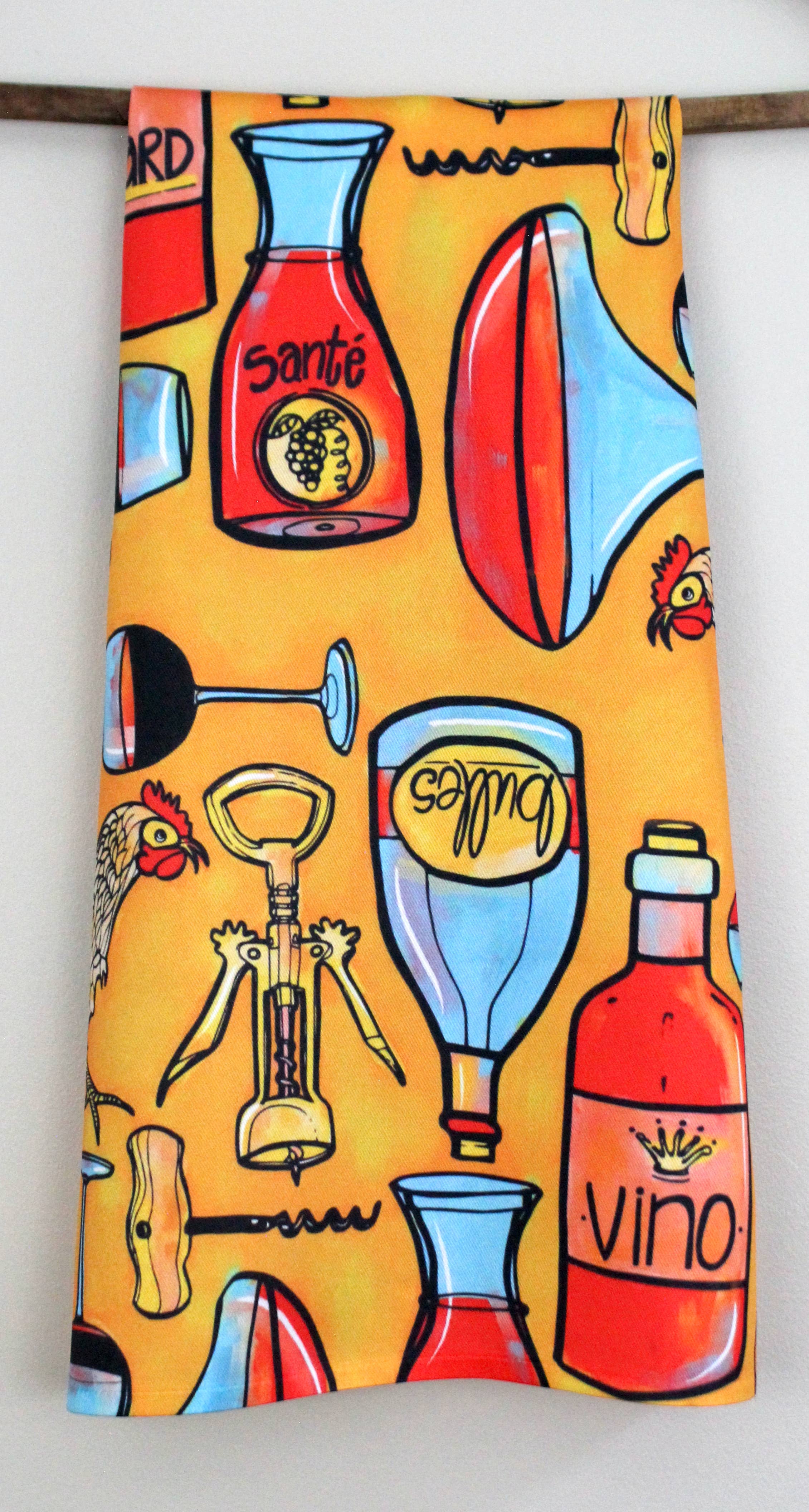 Atelier Vero Wholesale – Großhandel Geschirrtücher – Wine and Chickens Geschirrtuch, lustiges und farbenfrohes Küchentuch1