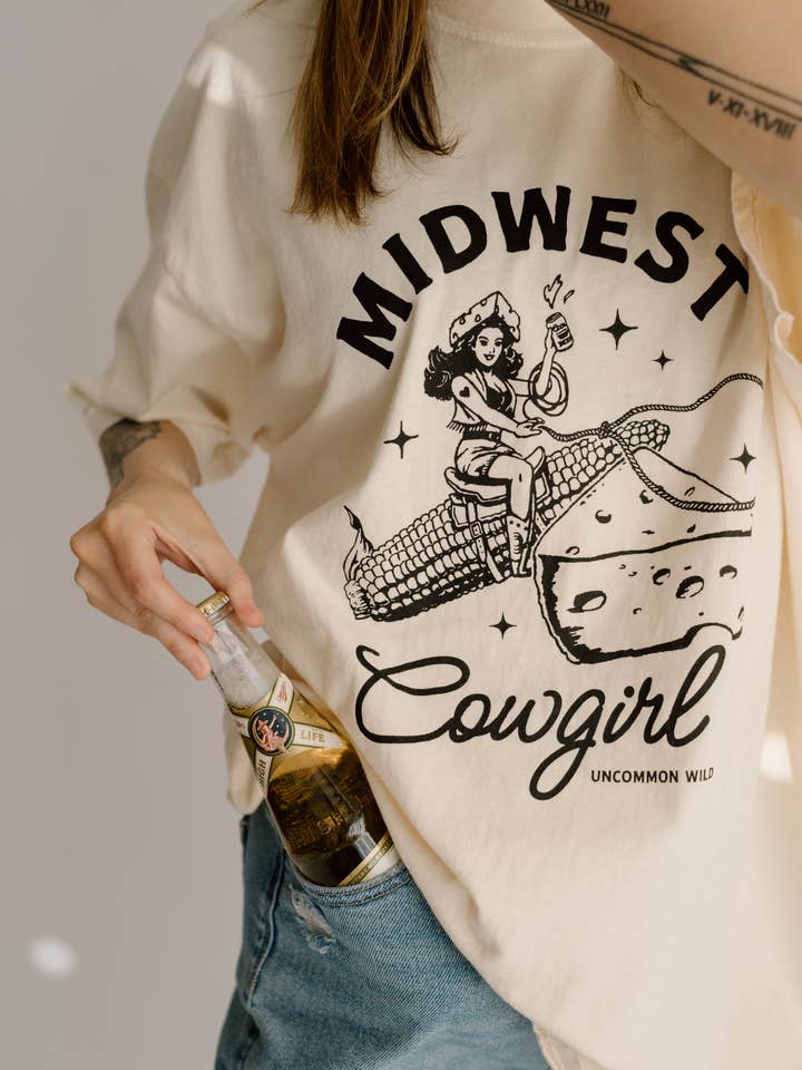 Midwest Cowgirl Retro Western Comfort Colors Graphic Tee for wholesale by Uncommon Wild