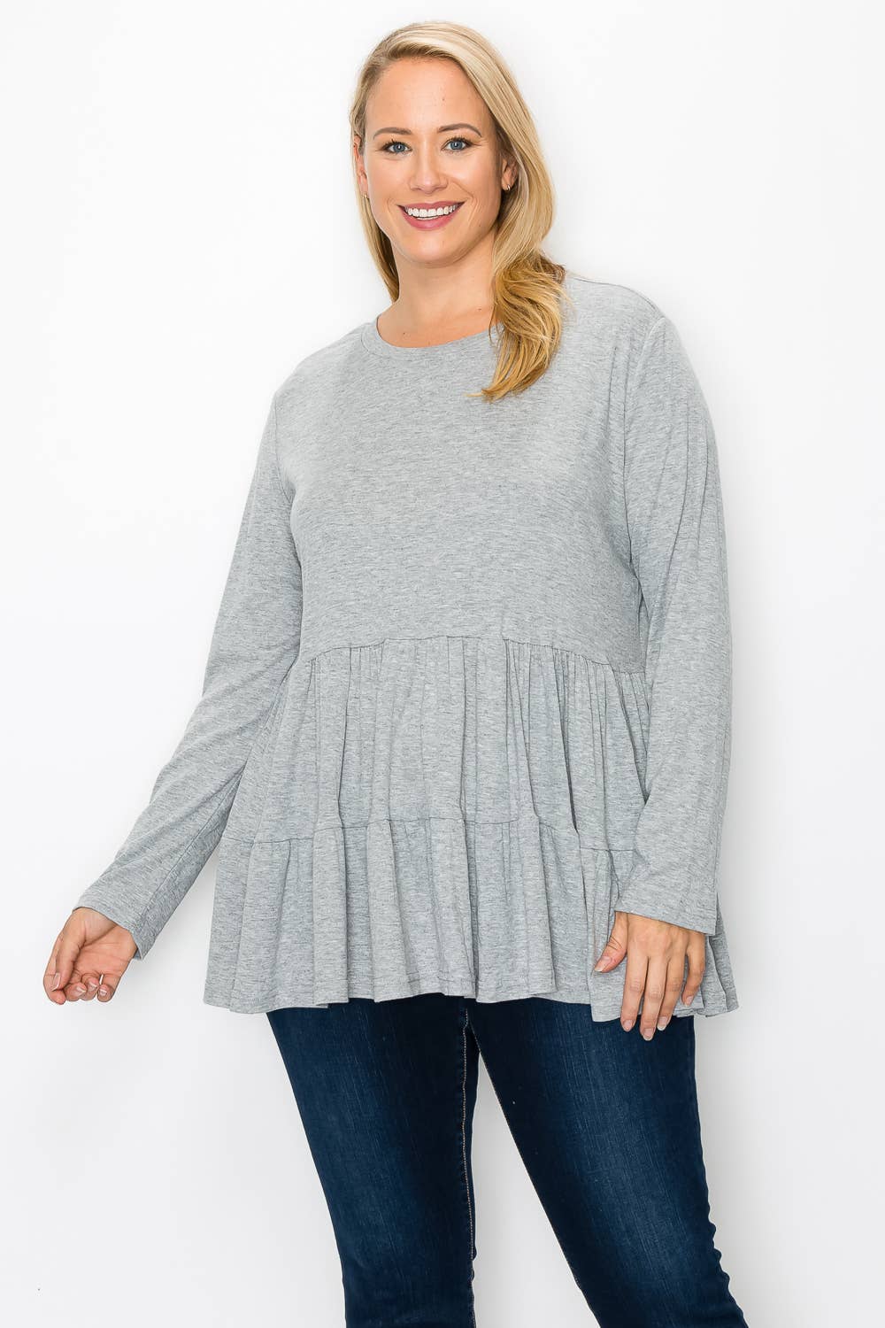 Urban Fem - Venta al por mayor Túnica - Mujer - Blusa de punto BabyDoll con volantes de manga larga para mujer de talla grande4