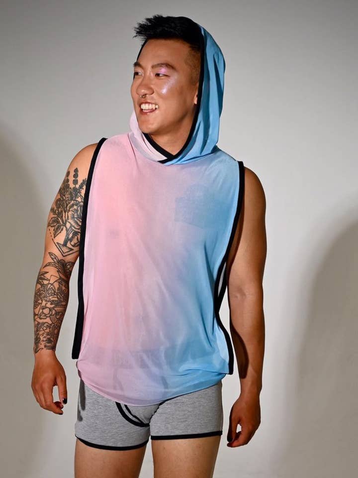 Rosafarbenes blaues weißes Muskelhemd für den Großhandel von BoiPKG