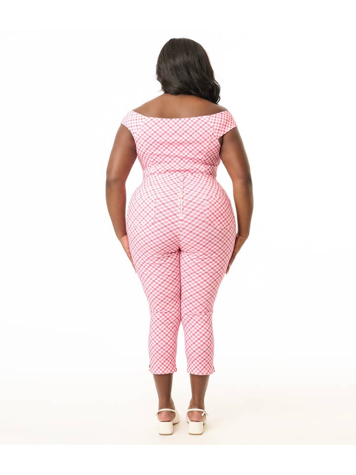 Unique Vintage - Wholesale Pants - Women's - Unique Vintage Plus Size 1950s Pink Gingham Rachelle Capri Pants
