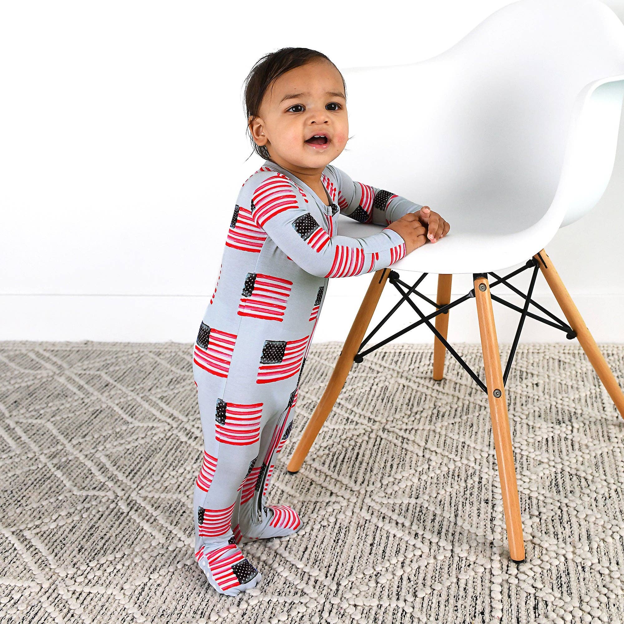 Gigi and Max - Wholesale Jumpsuit - Baby - George Blue Flag Zip Bamboo Flag 4th of July 3