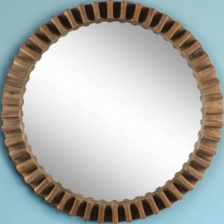 44" Brun Rund Träramad Accent Spegel för wholesale av HomeRoots