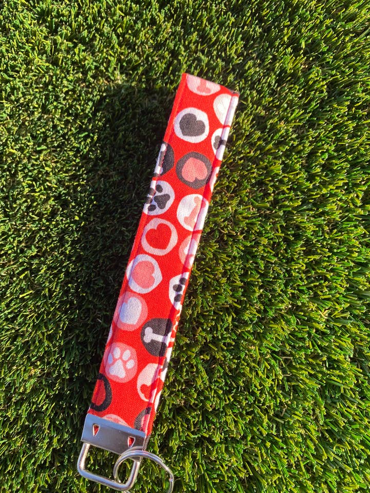 Red Paw Prints Keychain for wholesale by Sewn By Pris