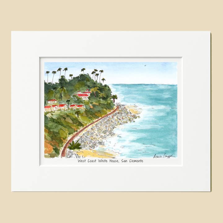 San Clemente West Coast White House Matted Art Print for wholesale by Maria Langgle