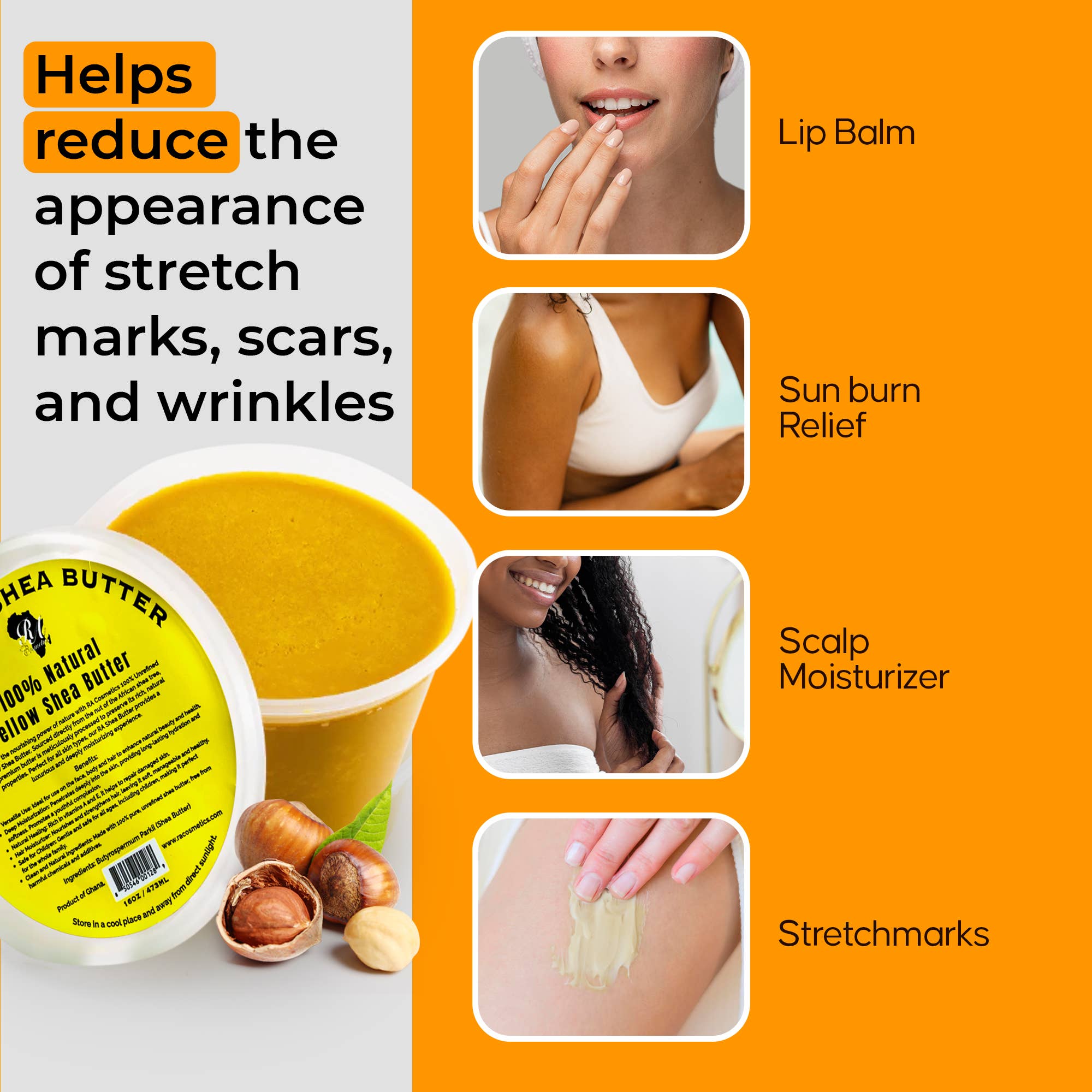 RA Cosmetics - Wholesale Body Balm/Butter - 100% African Shea Butter, Yellow Solid - 16oz4