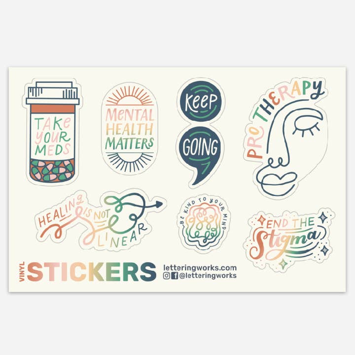 Mental Health Matters Sticker Sheet for wholesale by Lettering Works