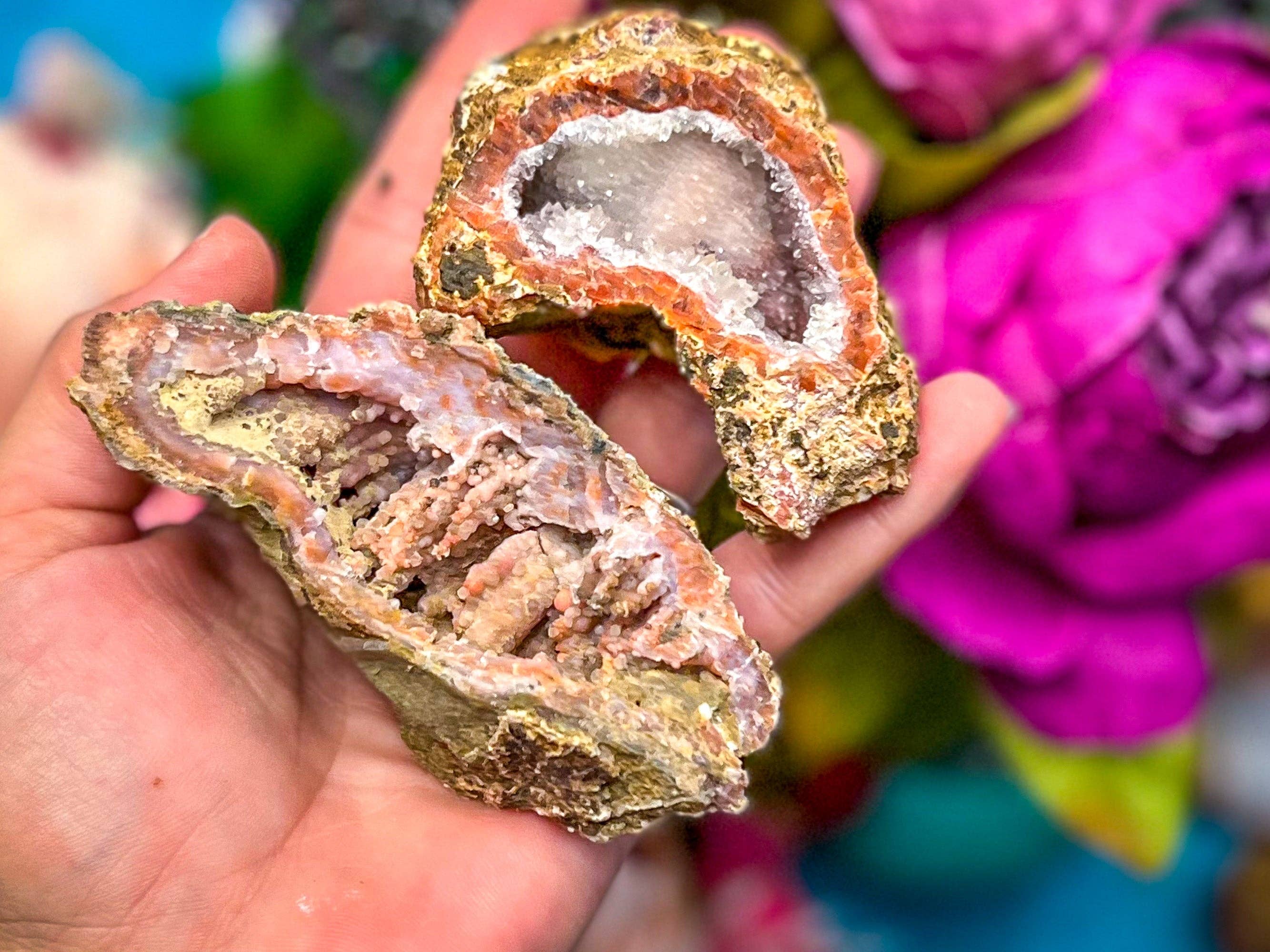 Mandala Gems - Wholesale Spiritual Stone/Crystal - Large Pink Red Grey Raw Chalcedony Geodes5