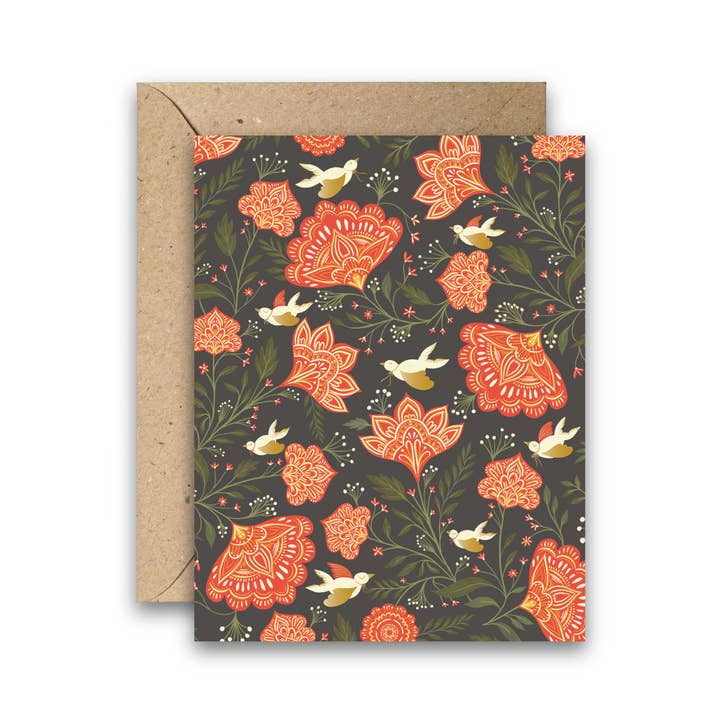 Red Floral Doves – Indian-Inspired Holiday & Winter Card for wholesale by Amicreative