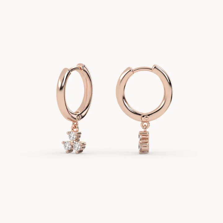 OISHI DIAMONDS - Wholesale Huggie Earrings - Radiant 0.21Ct Diamond Drop Earrings, Elegant 14k Gold 3