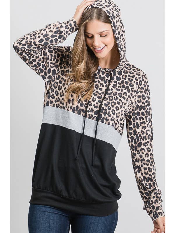 Brown ET5145-13 ANIMAL AND SOLID HOODED TOP for wholesale on Faire