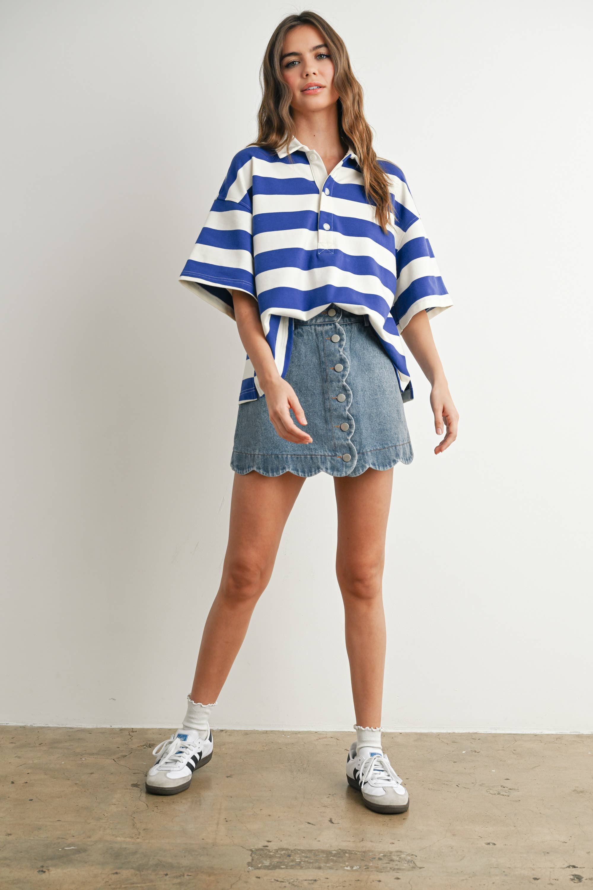BUTTERMELON - Wholesale Polo - Women's - Striped Oversized Polo Shirt - BMT771041