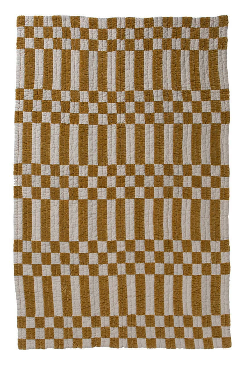 Niki Jones - Wholesale Quilt - Checkerboard Throw Golden Lichen1