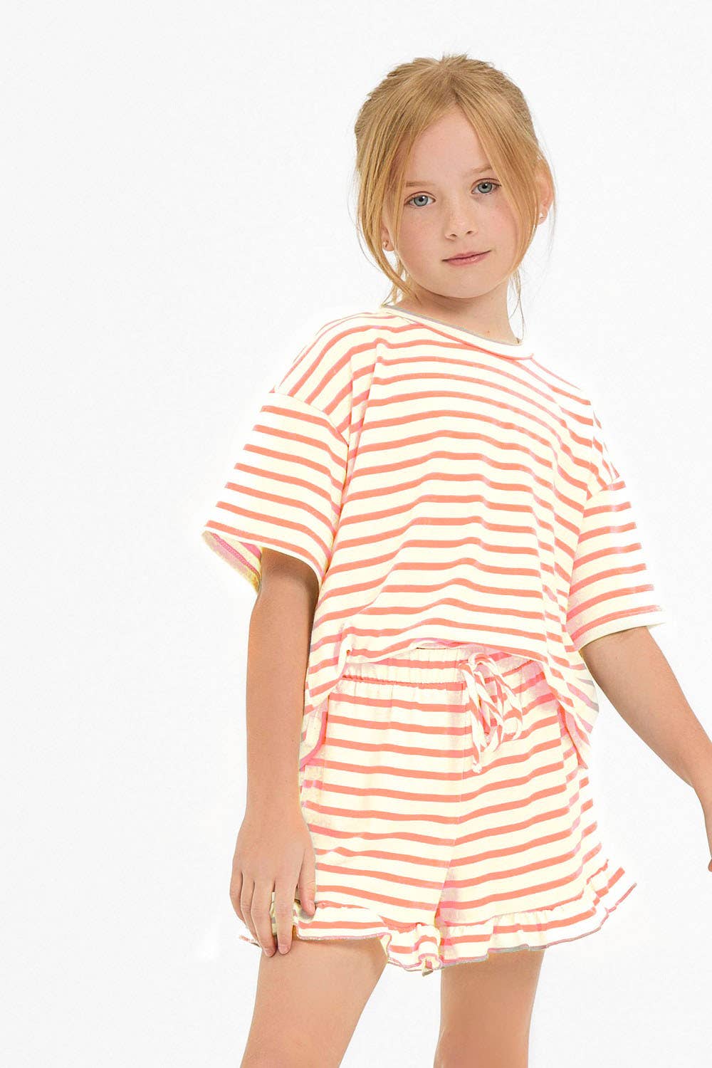 Good Girl – Großhandel Top- & Shorts-Set – Kinder – Gestreiftes Crop-Top und Rüschen-Shorts-Set5