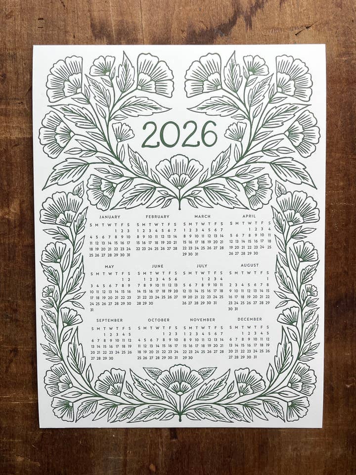 2026 Letterpress Calendar for wholesale by Katharine Watson