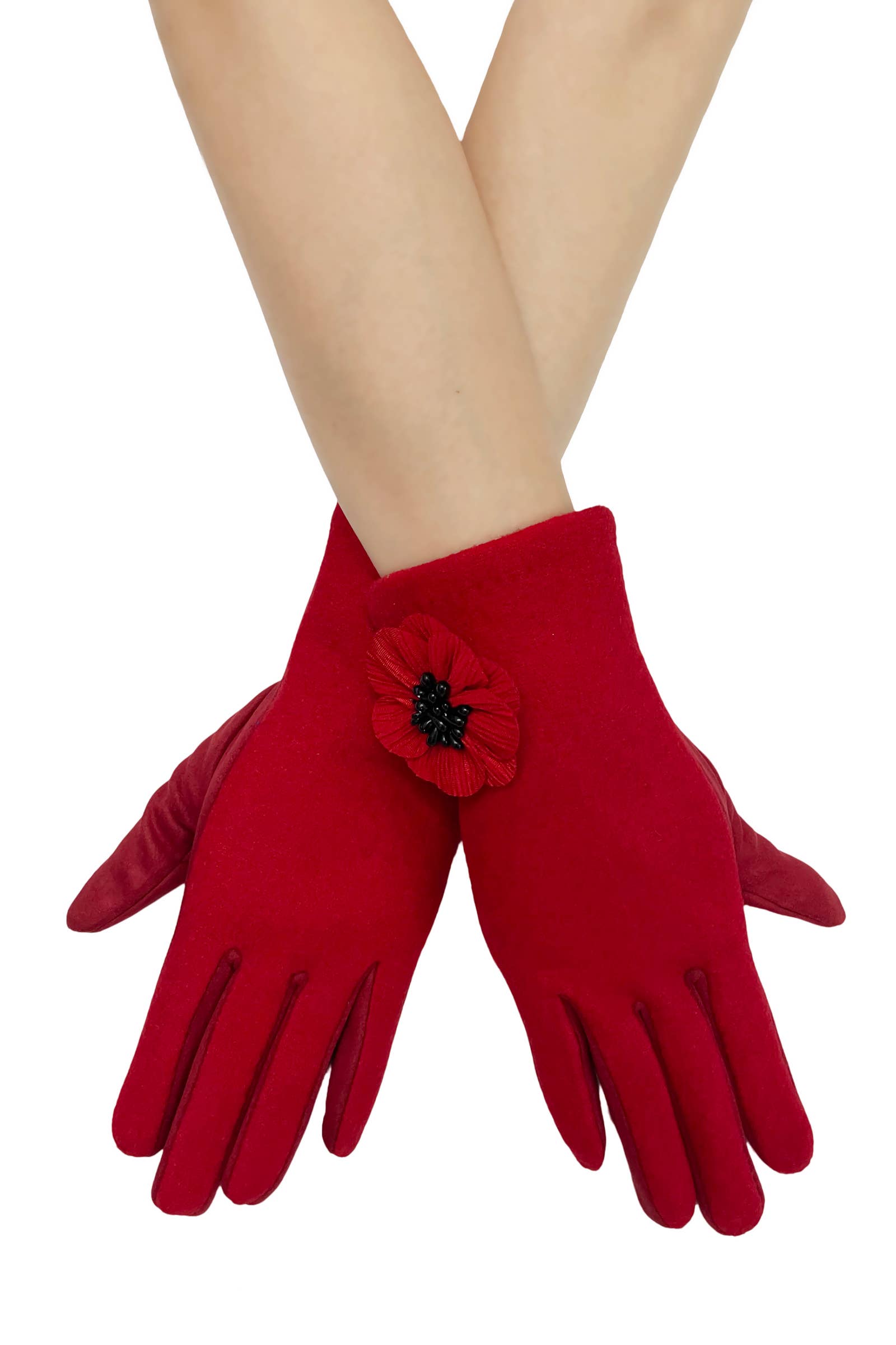 Fashion Scarf World – wholesale Handskar - Dam – 3D Poppy Flower Touchscreen Handskar9