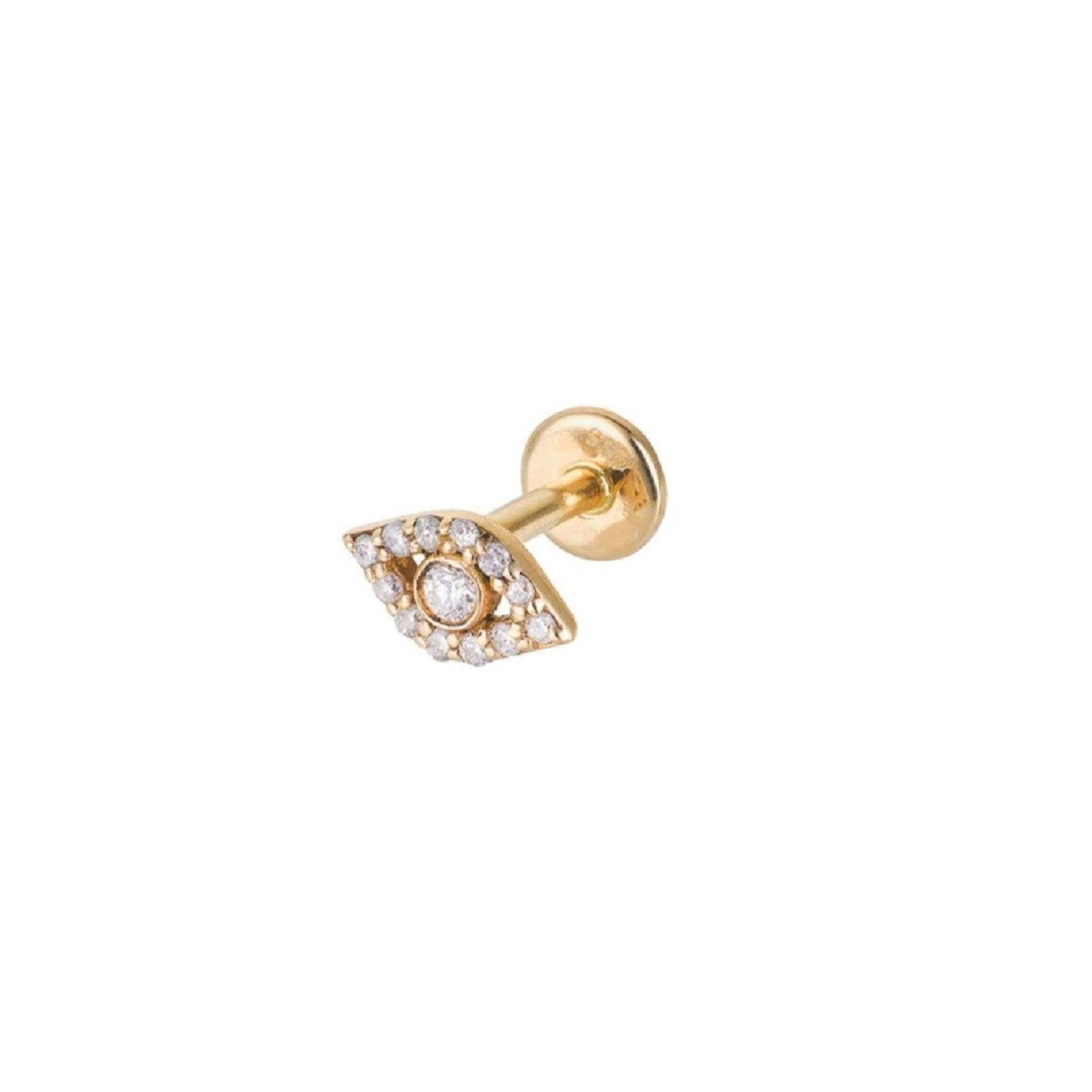 ZOHREH - Wholesale Stud/Post Earrings - Diamond Evil Eye Flat Back Earring 14k Gold