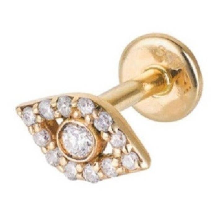 Diamond Evil Eye Flat Back Earring 14k Gold for wholesale by ZOHREH