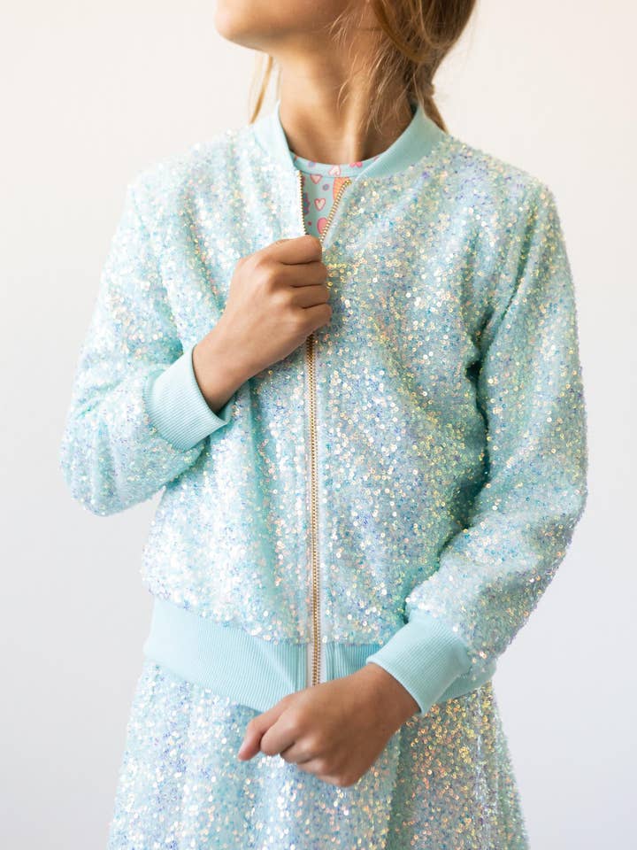 Mila & Rose - Wholesale Jacket - Kids - Aqua Sequin Jacket