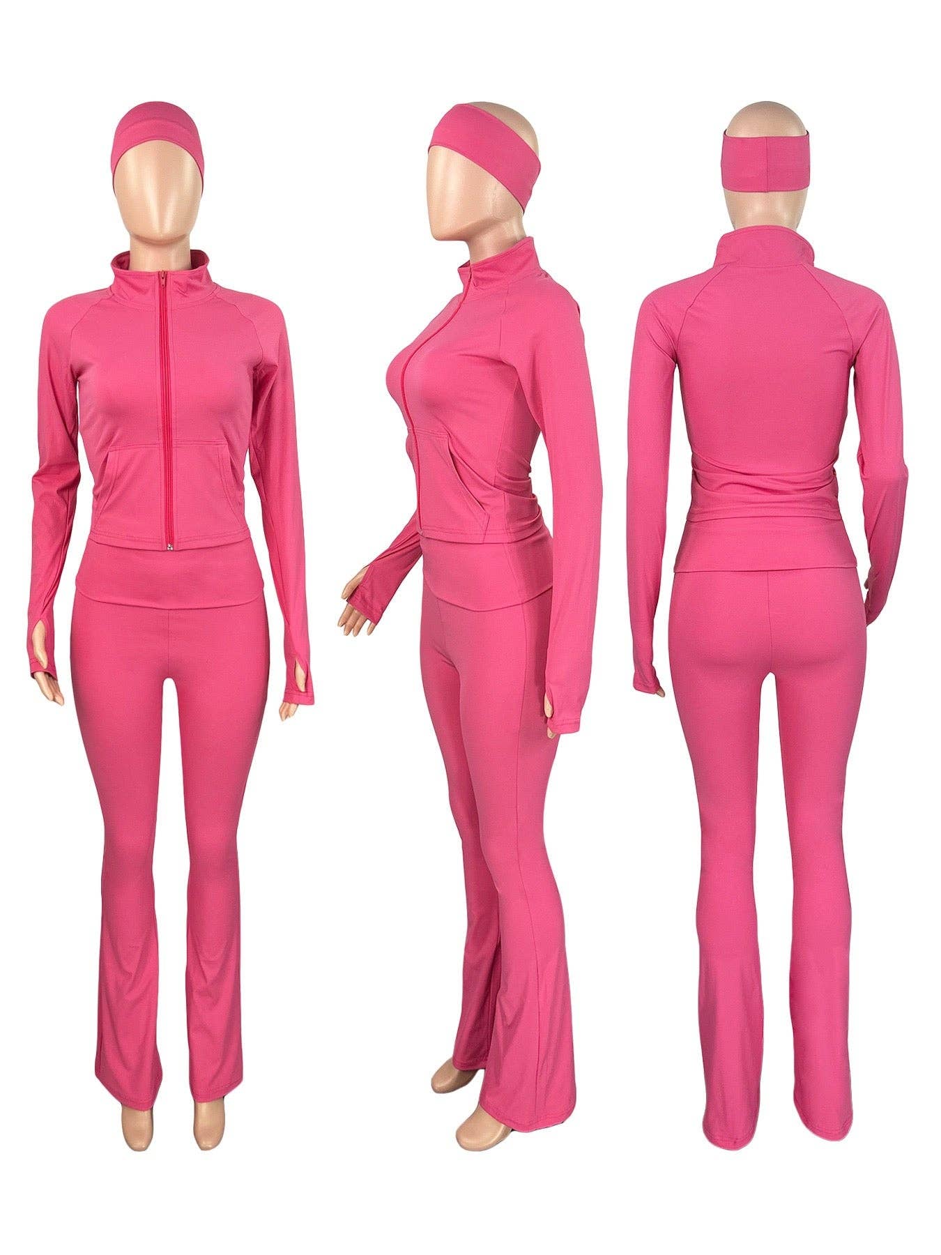 MB Fashion Wholesale - Wholesale Activewear Set - Women's - MB FASHION Three-Piece Activewear Zip-Up Set with Headband 50884