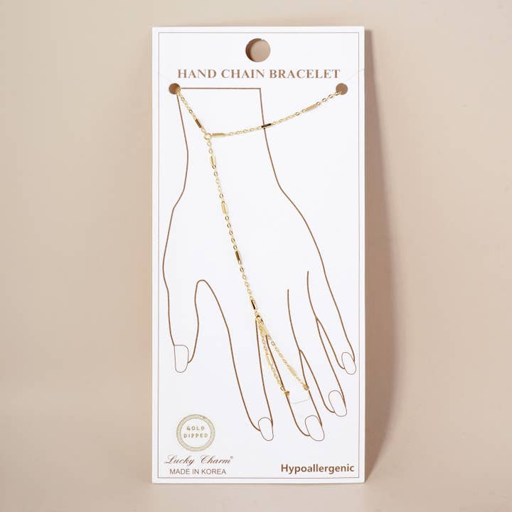 18K-Gold-Dipped Satellite Rectangle Hand-Chain Bracelet for wholesale by OHBOOBA DESIGN