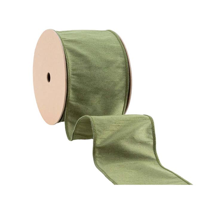 LA Ribbons Wholesale - Wholesale Ribbon - Gift Wrapping - 4" Wired Dupioni Ribbon | Moss | 10 Yard Roll1