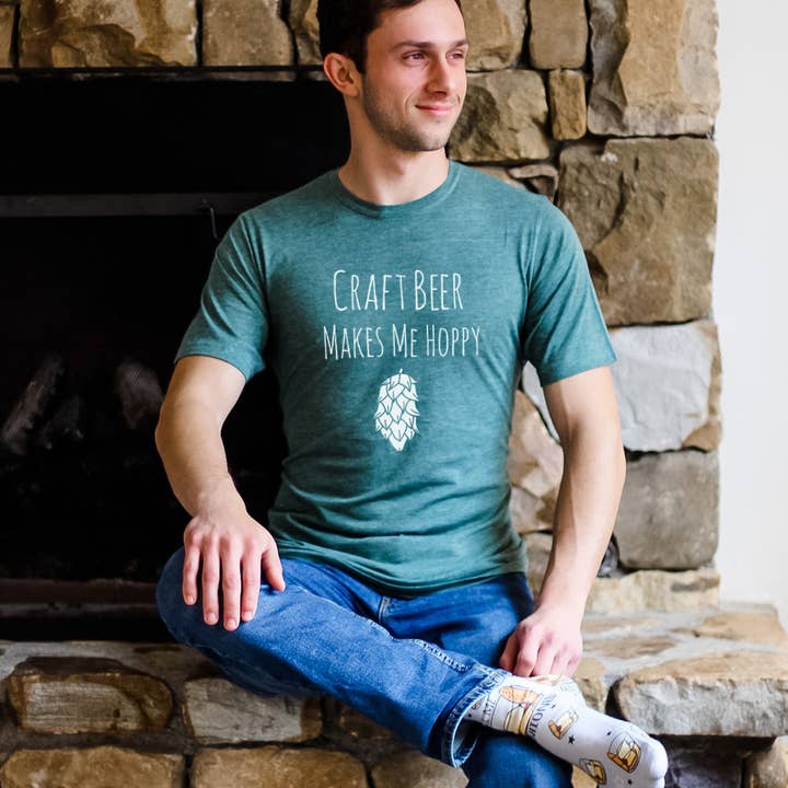 Moonlight Makers - Wholesale Screen Printed T-Shirt - Men's - Craft Beer Makes Me Hoppy - Funny Men's Tee - Hops, Pun