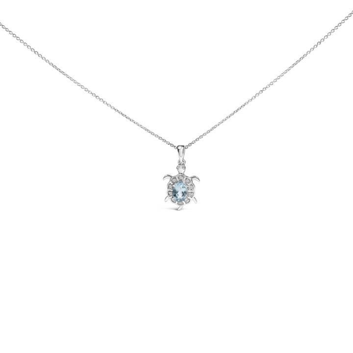 Infinite Jewels - Wholesale Pendant/Charm Necklace - Sterling Silver Topaz & Sapphire Turtle Pendant Necklace