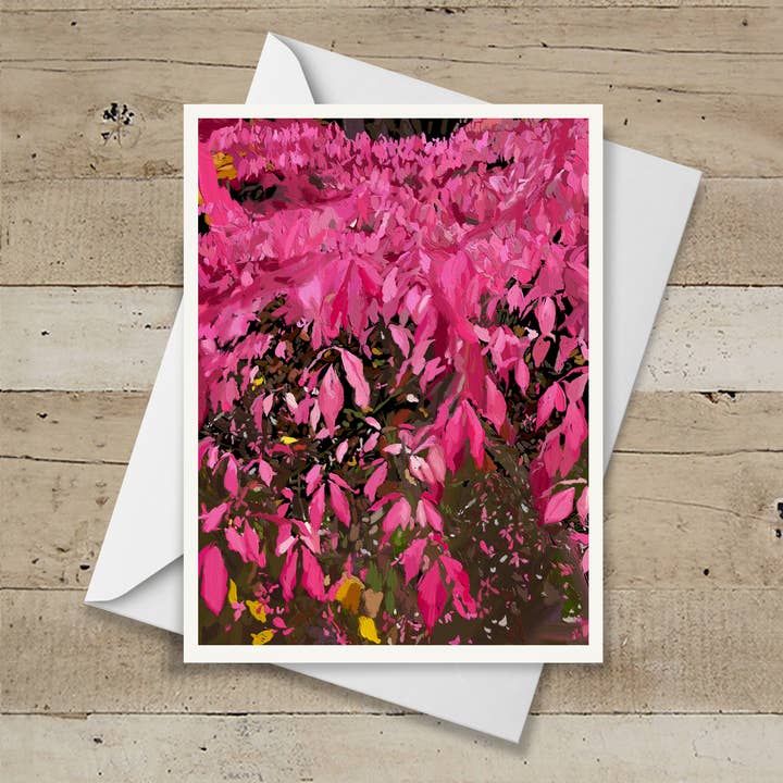Burning Bush Pink Note Card Single for wholesale by Russell Brandwein