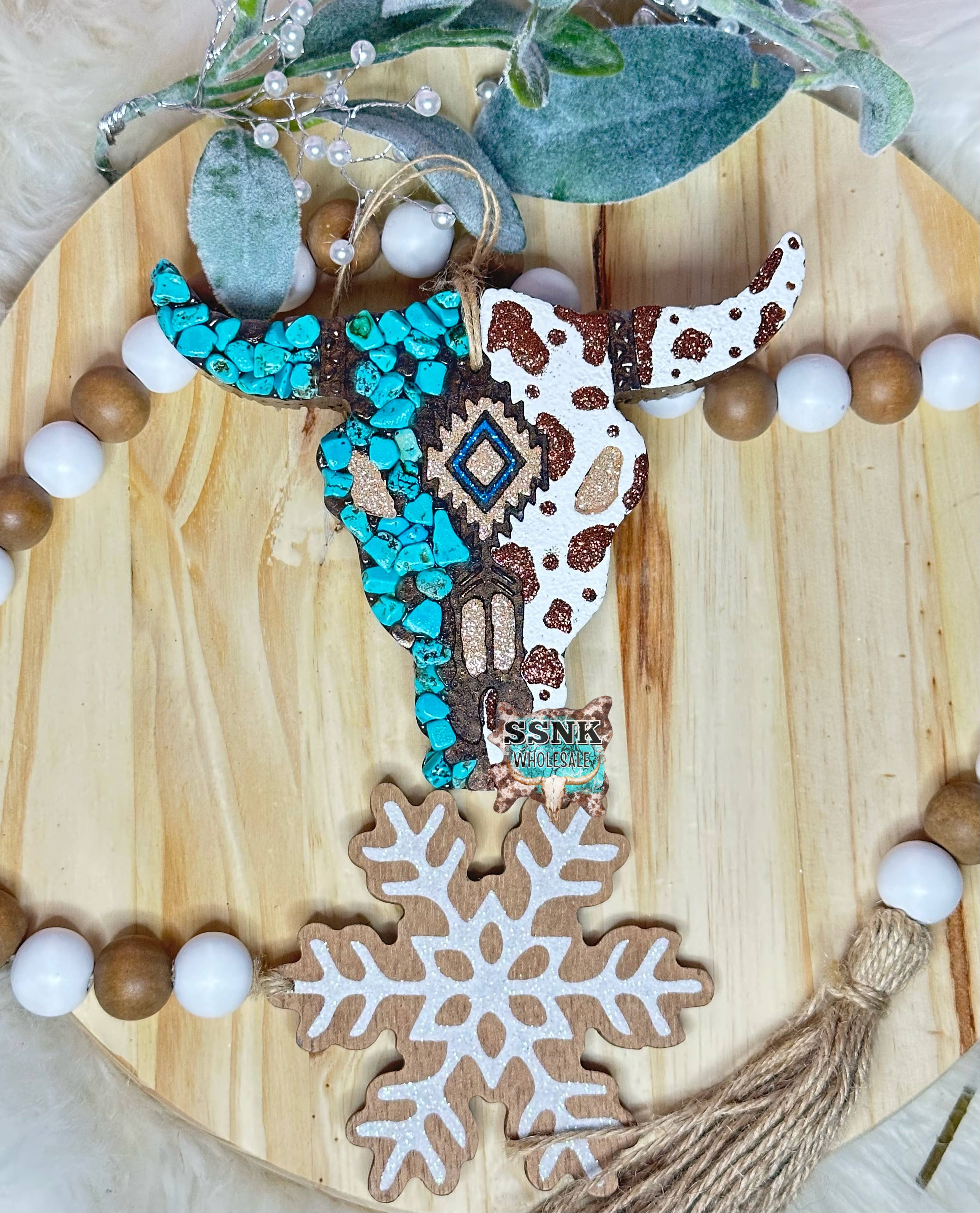 Sweet Sassy N Krafty LLC - Vente Désodorisant pour voiture – femme - Déguisement de voiture en forme de tête de bœuf à motif de vache brun Turquoise Rocks1