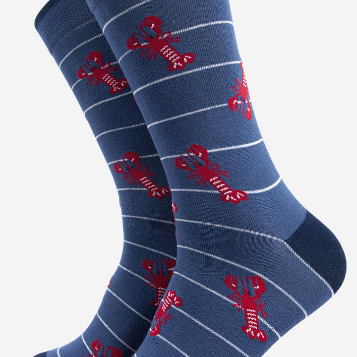 Men's Lobster Bamboo Socks Stripe in Denim Blue for wholesale by Sock Talk