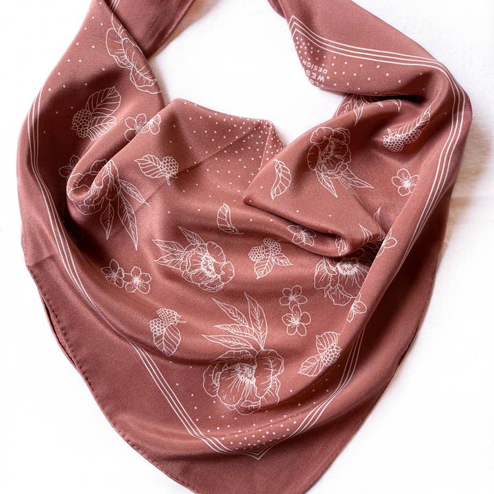 Flora West Design - Wholesale Scarf - Women's - 100% Silk Bandana Scarf - Classic Rosewood Floral