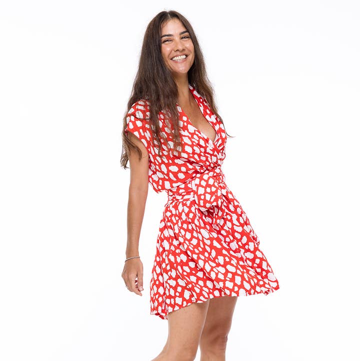 The Point Dress Short - Giraffe Red and White for wholesale on Faire7