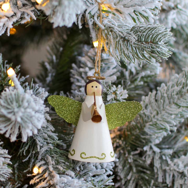 2.5" Tin Angel w/Trumpet Ornament (Lime) for wholesale by Dekorasyon Gifts  Decor