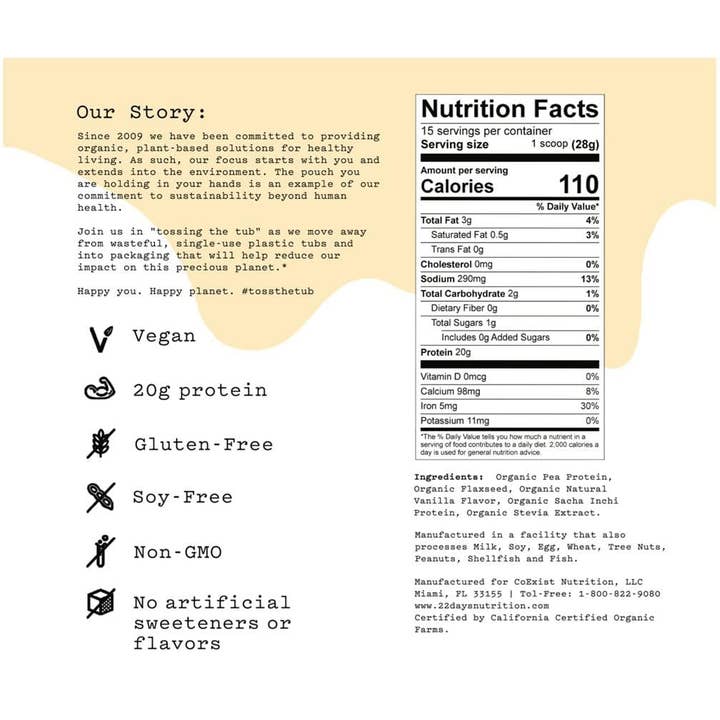 22 Days Nutrition - Vente Poudres protéinées/superaliments - Poudre de protéines végétales biologiques (20 g de protéines, faible teneur en glucides)5