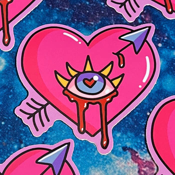 Øjehjerteklistermærke - 3" vandtæt blank vinylklistermærke for engroshandel hos Sleepy Crystal Studio