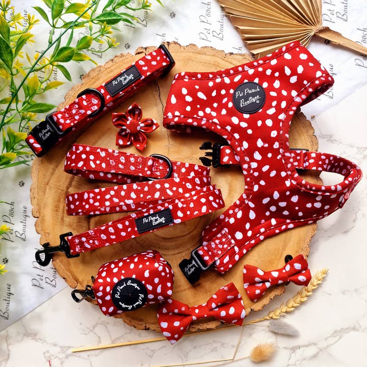 Pet Pooch Boutique - Wholesale Pet collar – Dog - Poppy Toadstool Polkas Dog Collar - OPTIONAL Bow Tie/Flower7