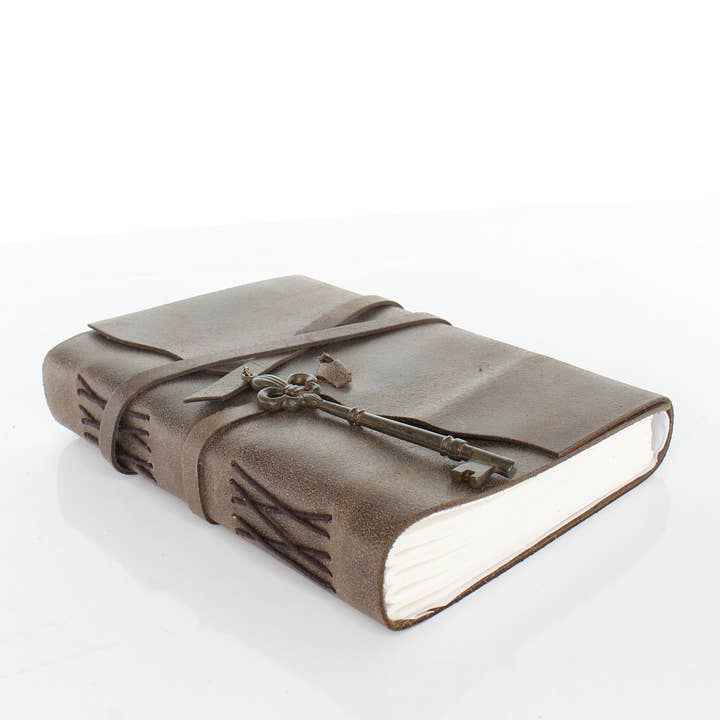 HHH Designs - Wholesale Journal/Diary - Wavy Flap Leather Journal with String Closure; Rustic Key