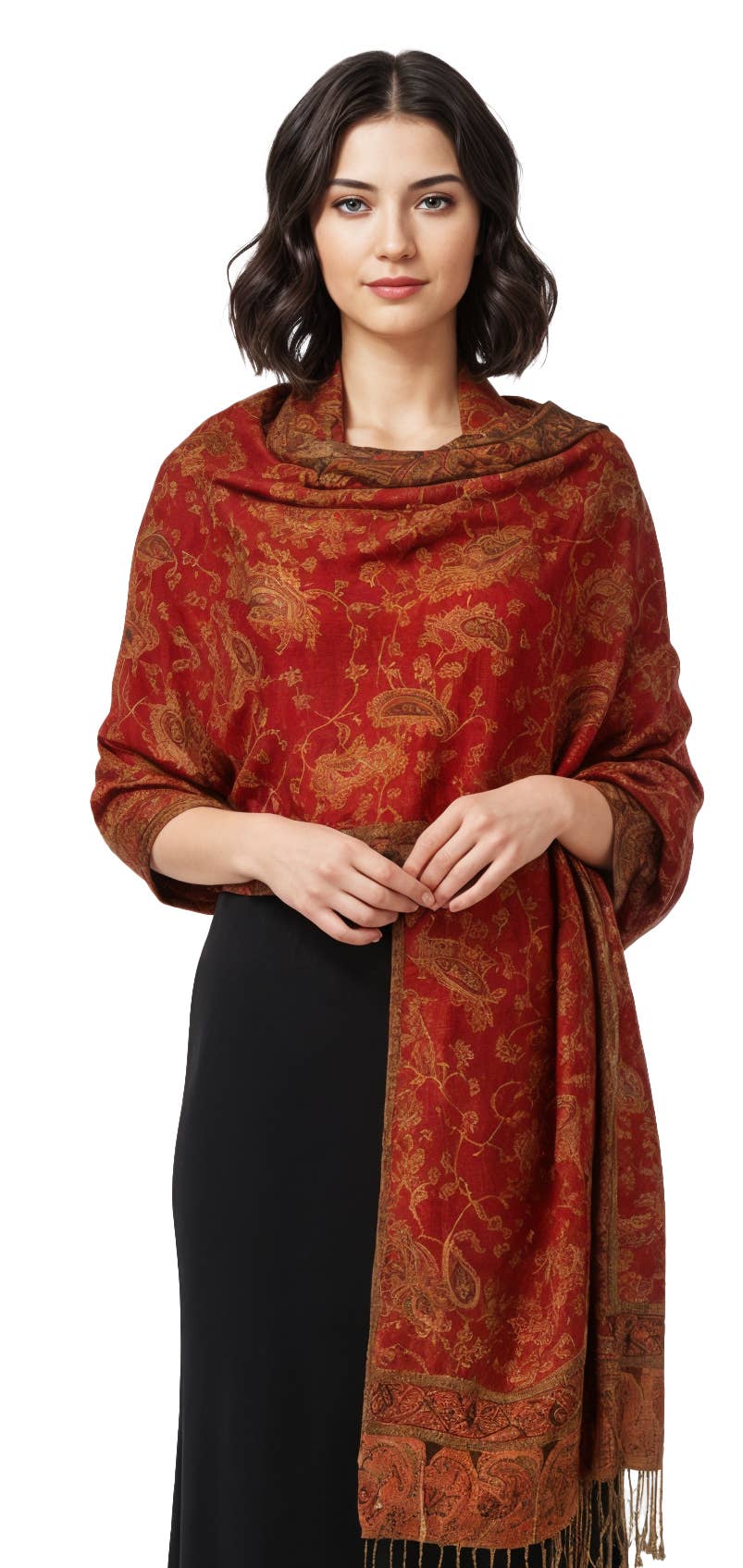 SERENITA - Wholesale Scarf - Women's - Jacquard Line Paisley Pashmina Scarf Reversible Shawl Wrap0