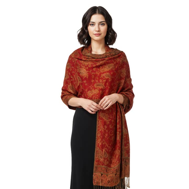 SERENITA - Wholesale Scarf - Women's - Jacquard Line Paisley Pashmina Scarf Reversible Shawl Wrap