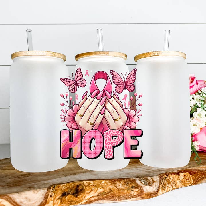 Glazen beker van matglas voor aandacht voor borstkanker voor wholesale door Lily's Craftory