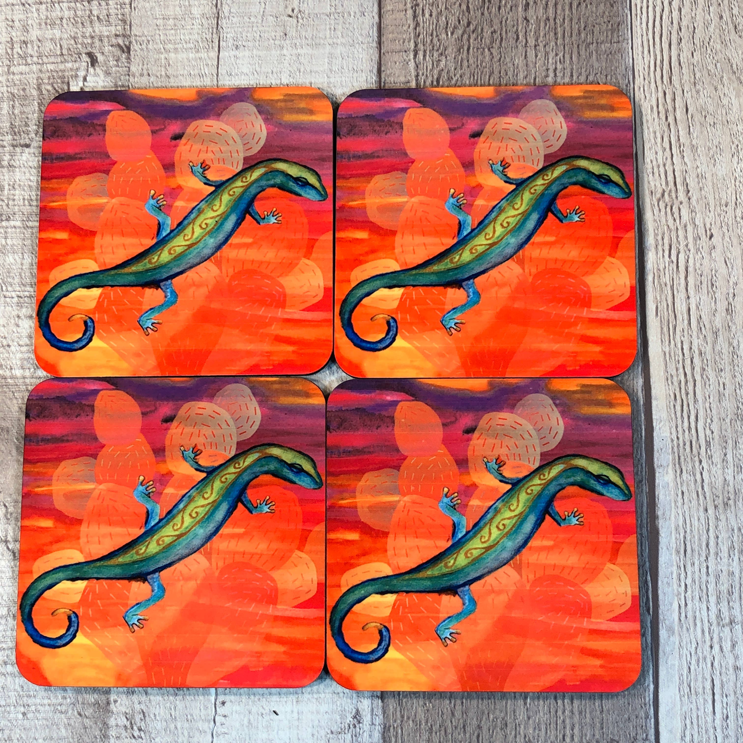 GP Originals - Wholesale Coasters - Gecko desert 4 Piece Coaster Set, southwest art2