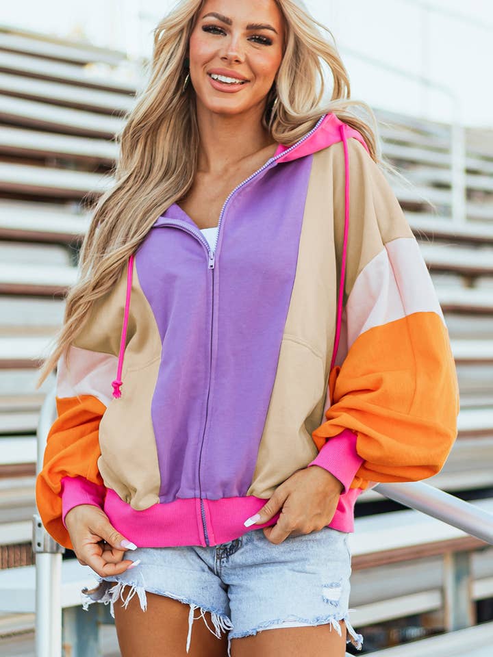 Remy Patchwork Hættetrøje med Fuld Lynlås for engroshandel hos Threaded Pear