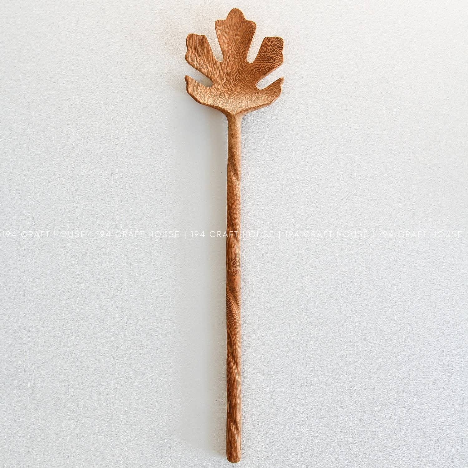 194 Craft House - Wholesale Serving Utensil - Hand Carved Leaf Shaped Wooden Spoon 12" - Serving Spoon2