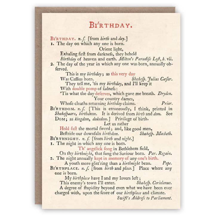 The Pattern Book – wholesale Birthday card – Johnson's Dictionary Birthday