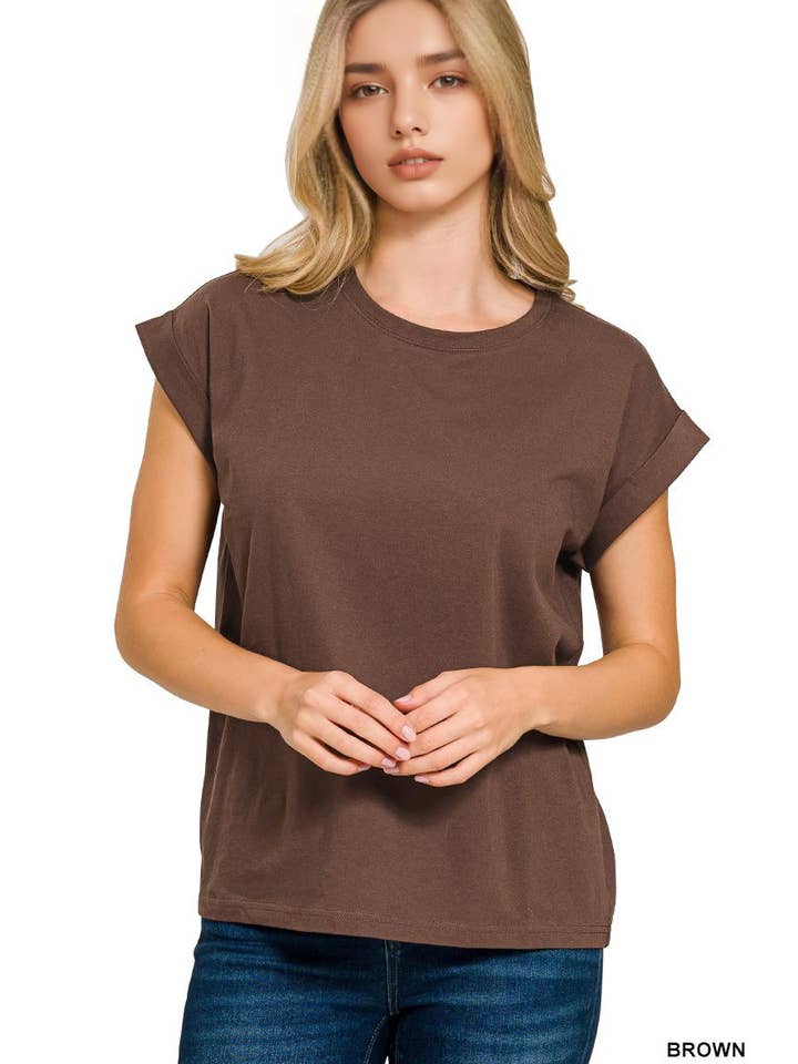 42POPS - Wholesale T-shirt – women's - `.Round Neck Folded Short Sleeve T Shirt20