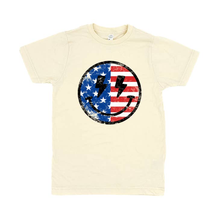 Camiseta Infantil Retro Americana con Carita Sonriente para venta al por mayor de Sage & Soil