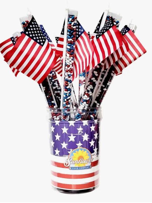 Patriotic Flag Topper w/ Choc. Sunflower Seeds for wholesale by Sunflower Food Company